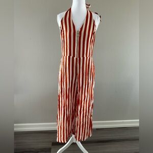 Orange and White Striped Halter Jumpsuit